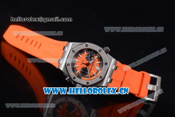 Audemars Piguet Royal Oak Offshore Diver Swiss Valjoux 7750 Automatic Steel Case with Orange Dial Orange Rubber Strap and Stick/Arabic Numeral Markers (EF) - Click Image to Close